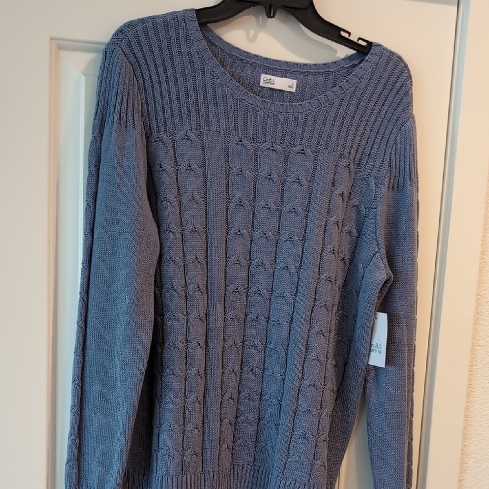 Cable Knit Blue Sweater Large